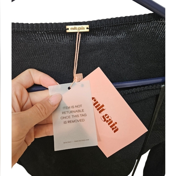 Cult Gaia Carla knit stretch cut out back flare sleeve NWT dress black - Picture 4 of 7